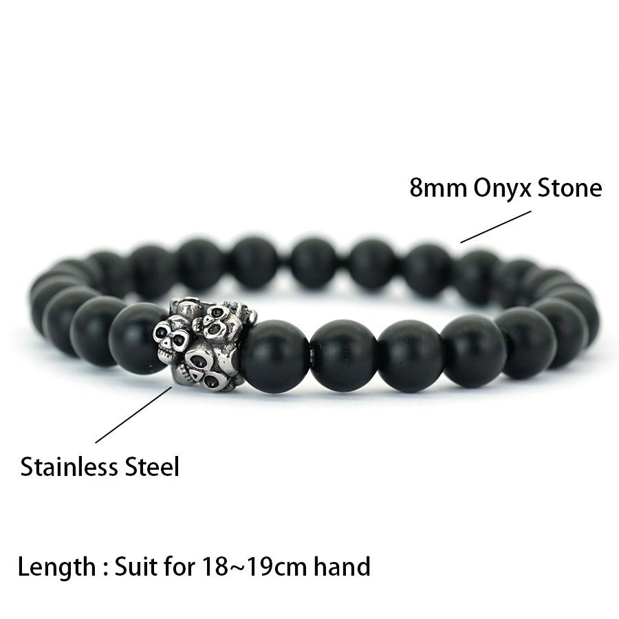 Noter New Gothic Skull Bracelet For Men Stainless Steel Metal 8mm Lava Howlite Obsidian Strand Braslet Sports Wrist Accessories