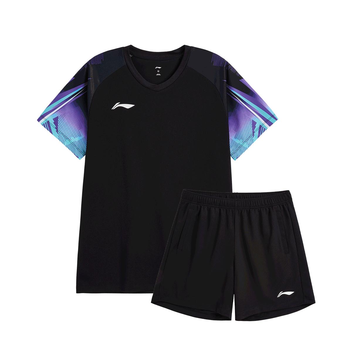 

Li-Ning Дышащая быстросохнущая футболка с коротким рукавом и шорты для бега, бадминтона, тренировок, повседневный спортивный комплект, унисекс, AATV081-1 M