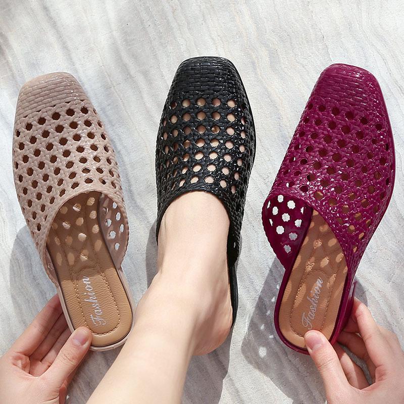 Beach Slippers for Women Wearing Outside, Baotou for Women In Summer, Mid Heel Fashion, Height Increasing Outdoor, Thick Women's Sandals, Anti Slip