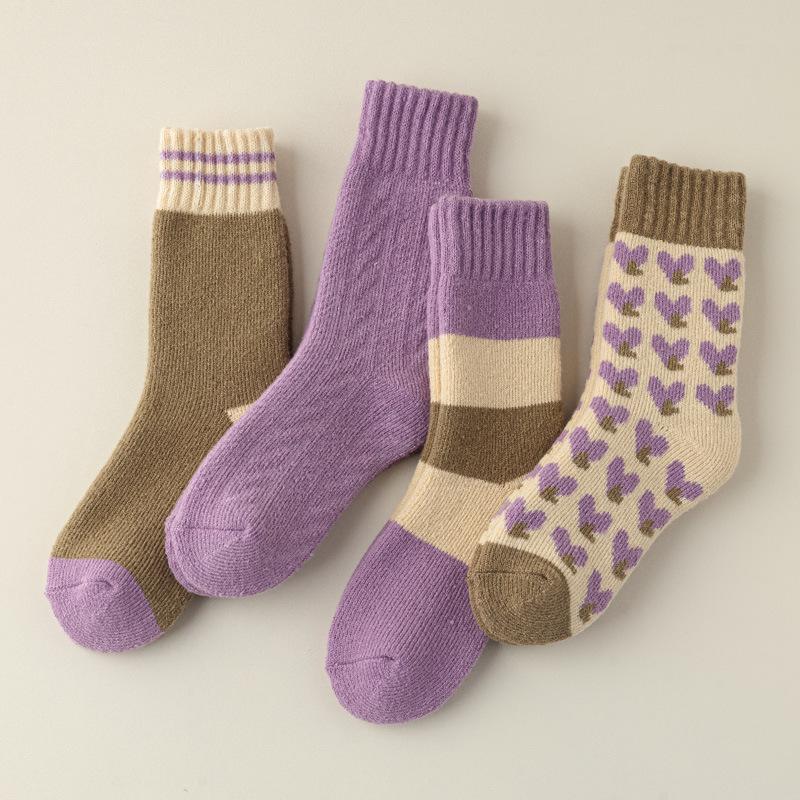 5/10 Pairs Casual Thickened Socks for Women Winter Ultra Thick Fleece Lined Socks Winter Cold Resistant Wool Socks for Women Home Warmth Floor Socks