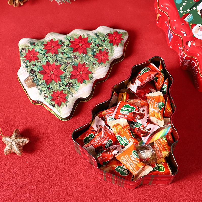 Christmas Decorations Box Festive Candy Storage Container Tinplate Biscuit Box Stylish Christmas Tree Tin Box For Cookies Small