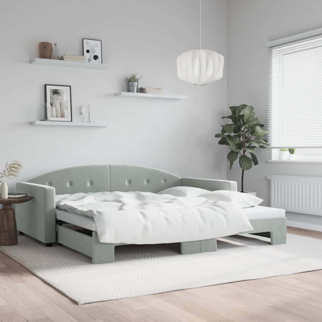 Pull Out Daybed Light Grey 100x200 cm Velvet