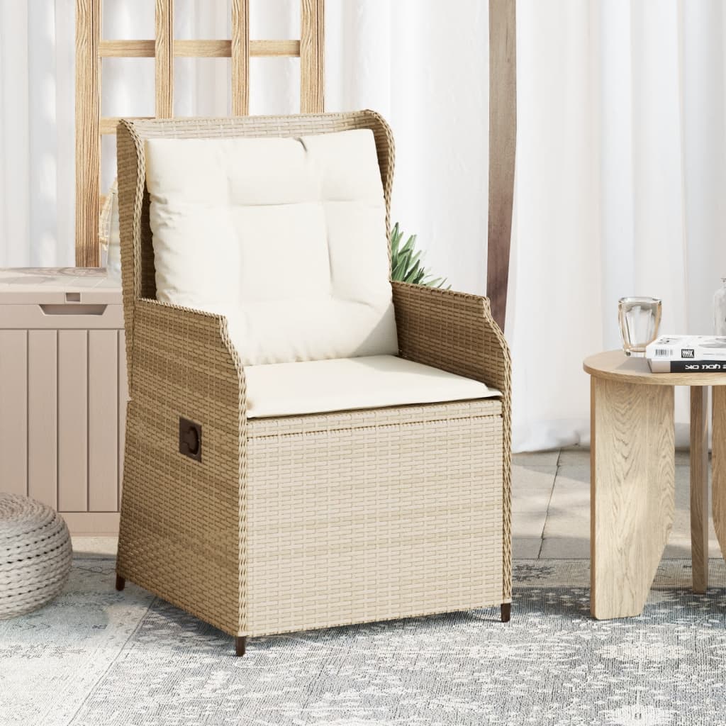 Garden Chairs with Cushions 2 Pcs. Adjustable Beige Poly Rattan