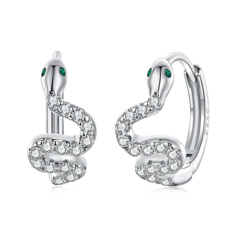 WOSTU 925 Sterling Silver Snake Huggies Earrings For Women Hypoallergenic Cubic Zirconia Hoop Earring Party Night Out Gift