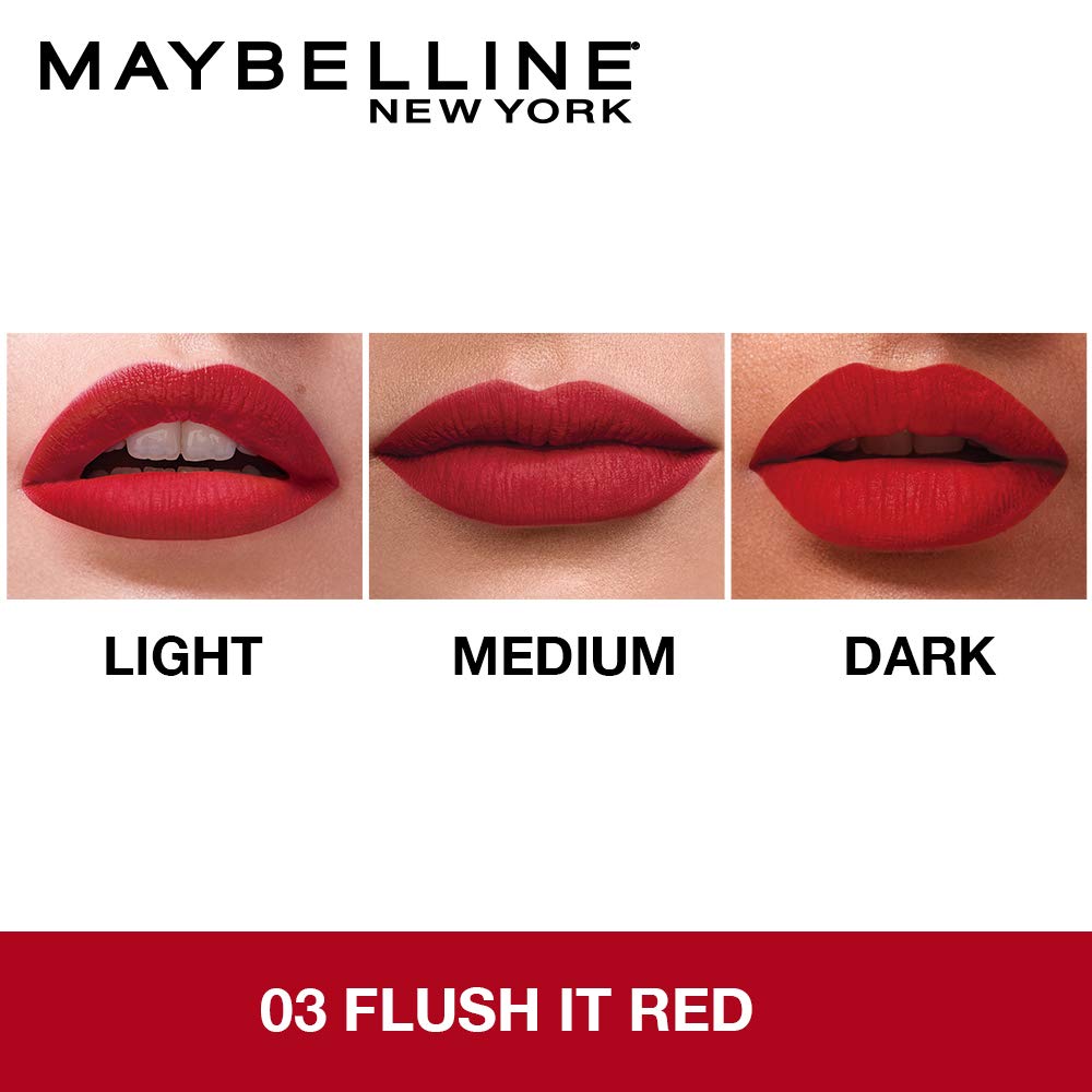 Maybelline New York Sensational Liquid Matte Lipstick 03 Flush It Red 7ml Lightweight Non-Sticky Non-Drying