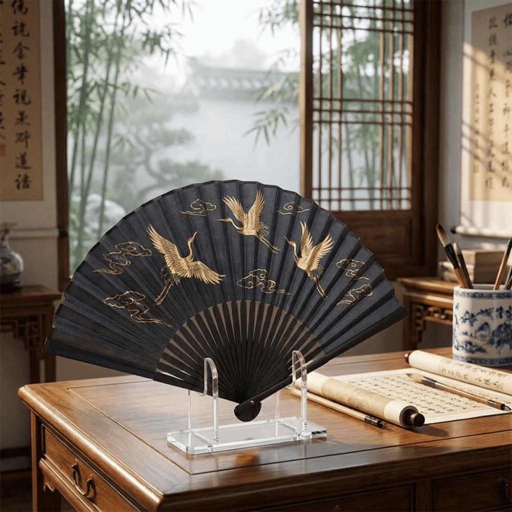 2Pcs Fan Transparent Fan Display Stand Acrylic Storage Rack Fan Display Rack Compact Space-Saving Folding Fan Holder Desk