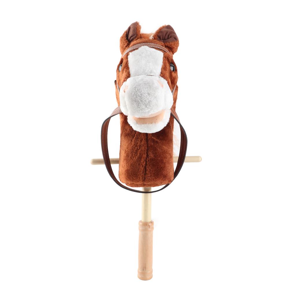 Horse Stick Toy Plush Soft Cartoon Look Sound Effect Horse Head Stick Toy with Wheels and Thickened