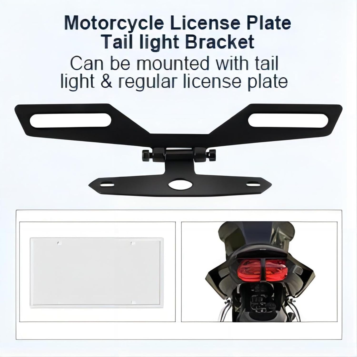 Adjustable Motorcycle License Plate Mount Holder Bracket- Universal Fold License Plate Tail Light Holder