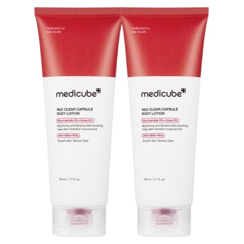 Medicube Red Clear Capsule Body Lotion 230ml x 2 with Niacinamide 2%, Red Clear Capsule 5000ppm, AHA BHA PHA & Panthenol