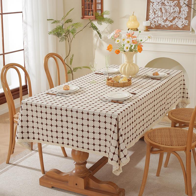 Nordic Tablecloth Fabric Cotton And Linen Small Fresh Small Plaid Rectangular Simple Dining Table Cloth Tablecloth Cover Cloth Retail
