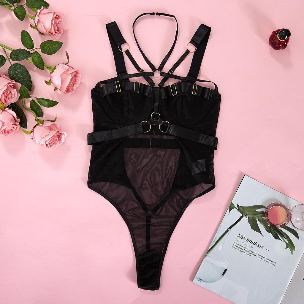 Summer Body Sculpting Lingerie Women's Mesh Stitching Halterneck Sexy Underwear