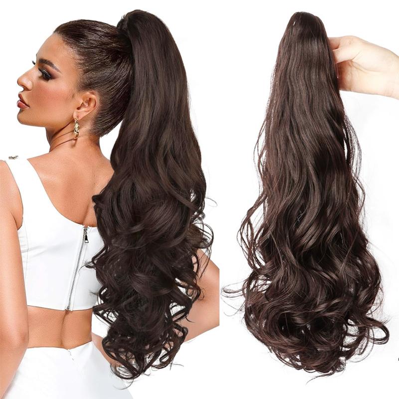 Ponytail Extension 26 Inch Claw Clip Ponytail Extension Long Wave Ponytail Extensions for Women Fluffy Natural Synthetic Hairpiece for Daily Use
