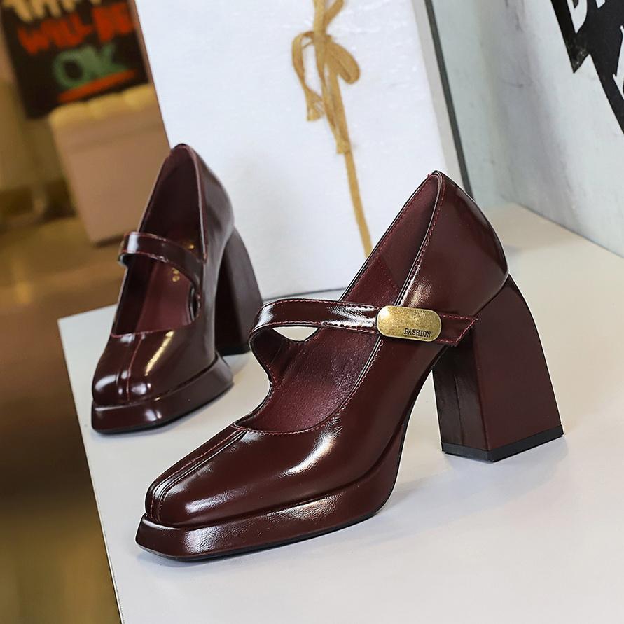 Scarpe da Donna Tacco Alto Stile Retro Europeo e Americano, Tacco Grosso, Tacco Alto, Plateau Impermeabile, Fibbia in Metallo, Cinturino Dritto, Scarpa Singola