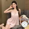 Summer New Extra Soft Silk Cool and Delicate Cute Print Sexy with Chest Pad Suspender Pajama Set Loungewear Women