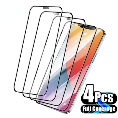 4PCS Full Cover Tempered Glass für iPhone 14 11 13 12 15 Pro Max Mini XS X XR Displayschutzfolie auf iPhone 7 8 Plus 6 6S SE 2020