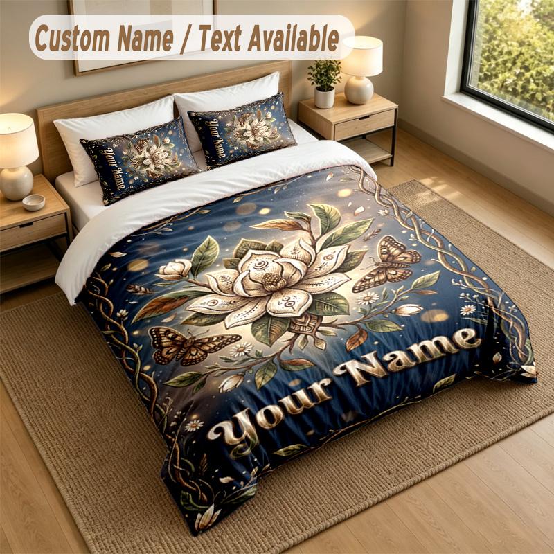 Butterfly Theme Personalized 3Pcs Bedding Set Custom Text & Name 1 Sheet 2 Pillowcases Household Bedding 1pc