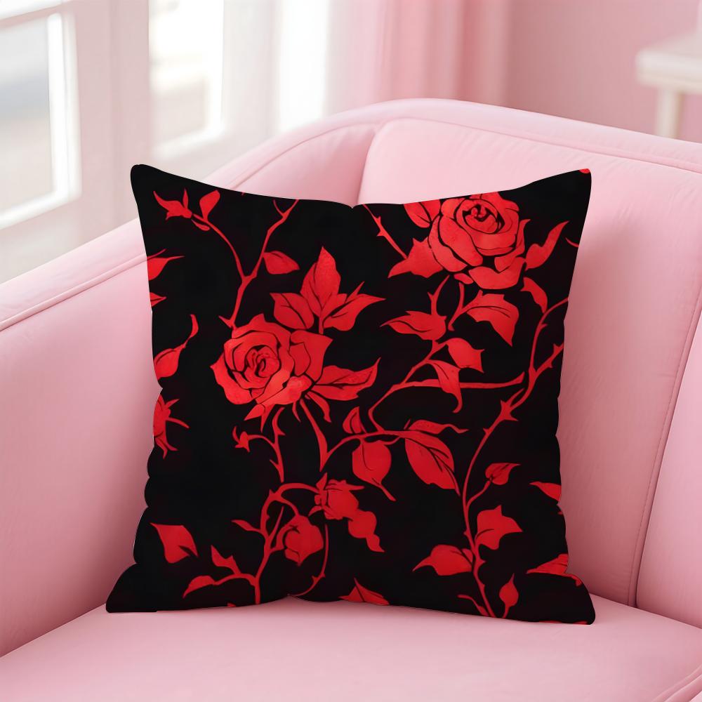 Beautiful and elegant art Red Rose Cushion Cover Pillow Case Soft Friendly Fabric  Concealed Zipper