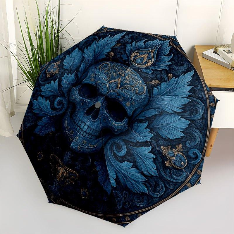 

Elegant Blue Floral Skull Decorative PlateUmbrella with Cute Design, Portable 3-Fold Compact Umbrella for Men & Women, Valentine s Day Mother s Day Ha