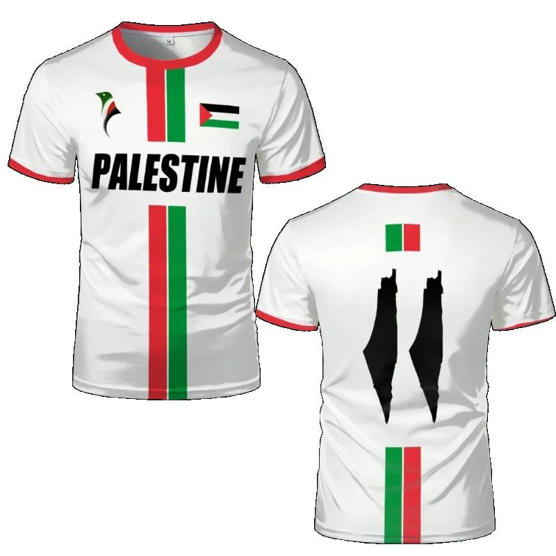 Mode Palästina Flagge Fußball T-Shirts Trend Sommer Kurzarm Nationalemblem 3D-gedruckte Sport-T-Shirts Lose Atmungsaktive Oberteile