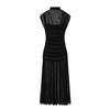 Black Mesh Maxi Dress For Women Sexy Sleeveless See-Through Pleated Party Dress Female Fashin Bodycon Long Dress 2025