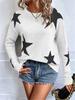 2026 European Loose Round Neck Star Pattern Long Sleeve Knit Pullover Sweater.