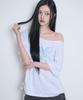 ILLIGO Ribbon Shirred Off-Shoulder T-Shirt Back Melange