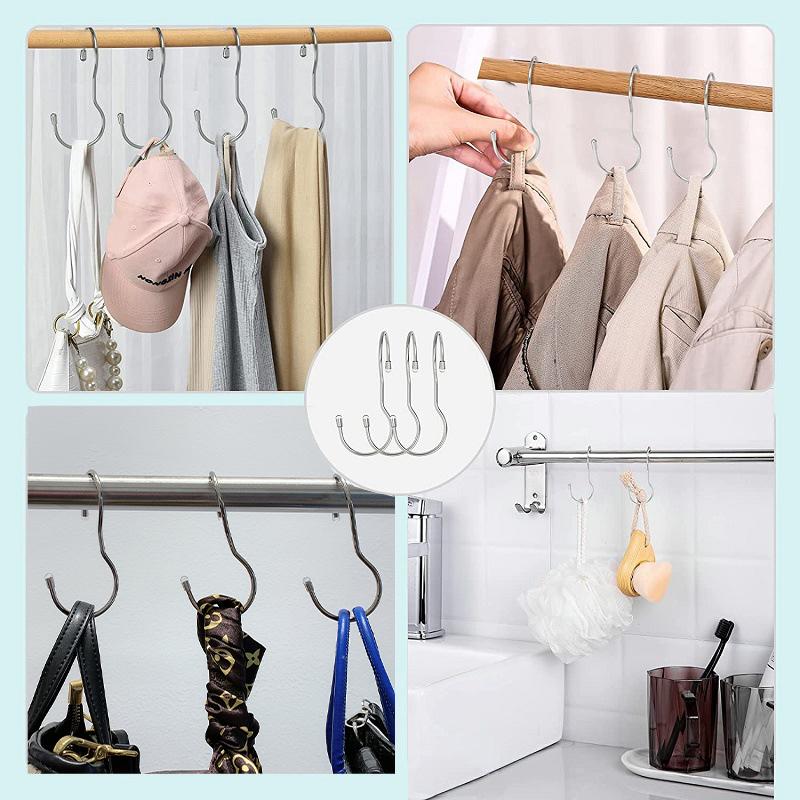 8-32pcs Silver Multi-Purpose Hooks,Stainless Steel S-shaped Hooks for Kitchen Pans,Twist Design Metal Storage Hooks for Closet