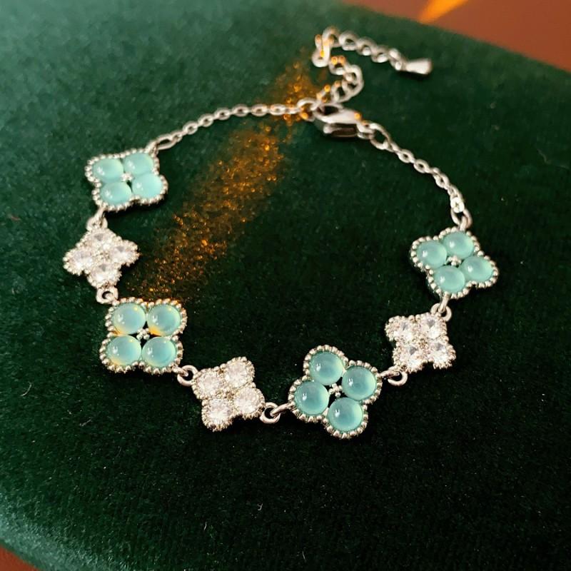 Elegant Floral Zircon Charm Bracelet Women Dainty Blue Green Copper Chain Lightweight Luxury Style 2025
