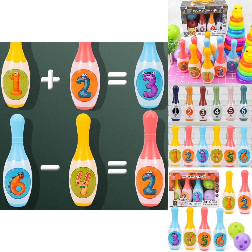 Kids Plastic Bowling Set With 8 Bottles 2 Balls Interactive Indoor Game For Kindergarten Children