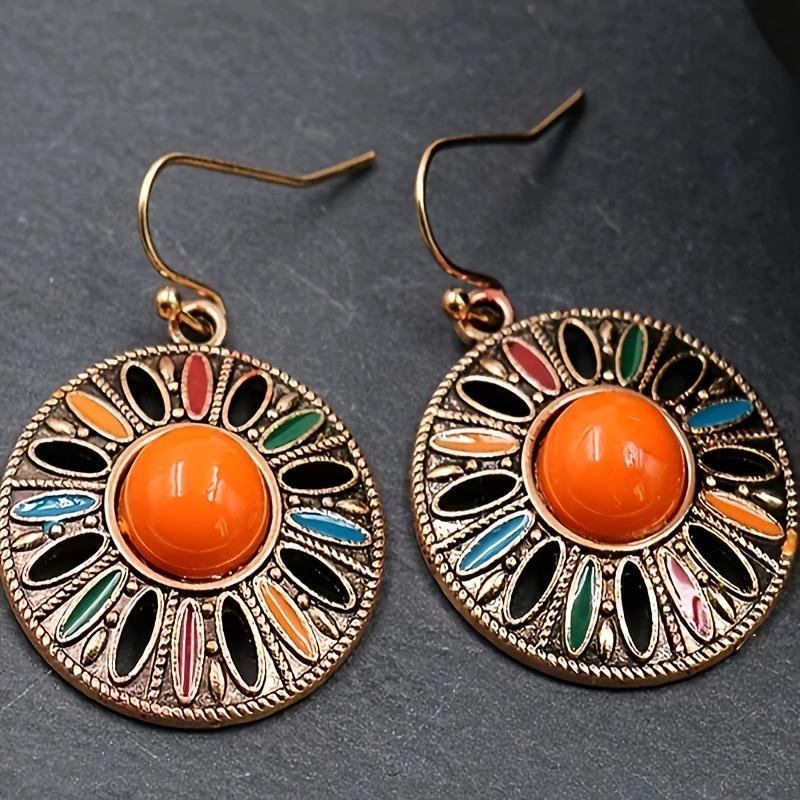 Vintage Bohemian Style Geometric Round Women's Dangle Earrings Vacation Female Ear Drops