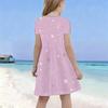 Girls Round Neck Short Sleeve Printed Light Purple A Line Flared Dress