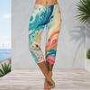 Women Plus Size Capri Length Leggings Abstract Pink Purple Gradient Sunset Print High Waist Stretchy Yoga Pants For Casual Workout Daily Wear