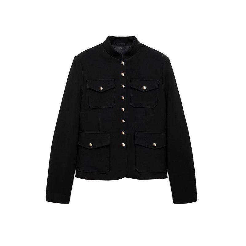 

Fall and Winter New Women s Clothing round Neck Long Sleeves Metal Buckle Workplace Work Clothing Jacket Suit Outwear 87060429 Black S