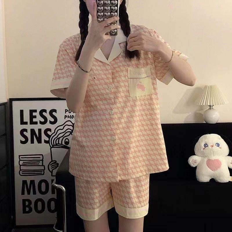 Japanese-style Unprinted Style Summer Fresh Cotton Pajamas Women's Short Sleeves 1011 New Loose Outer Loungewear Suit