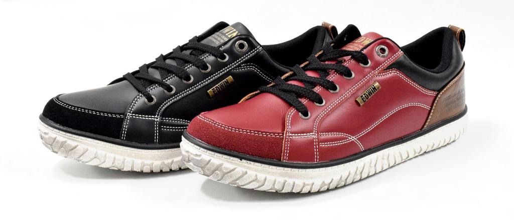 Edwin Lightweight Sneakers with Wide and Casual Size Men's Wingtip, Non-Slip, Stylish, Simple, Easy-to-Match Style, 25.0 cm, Red, EDW-7769