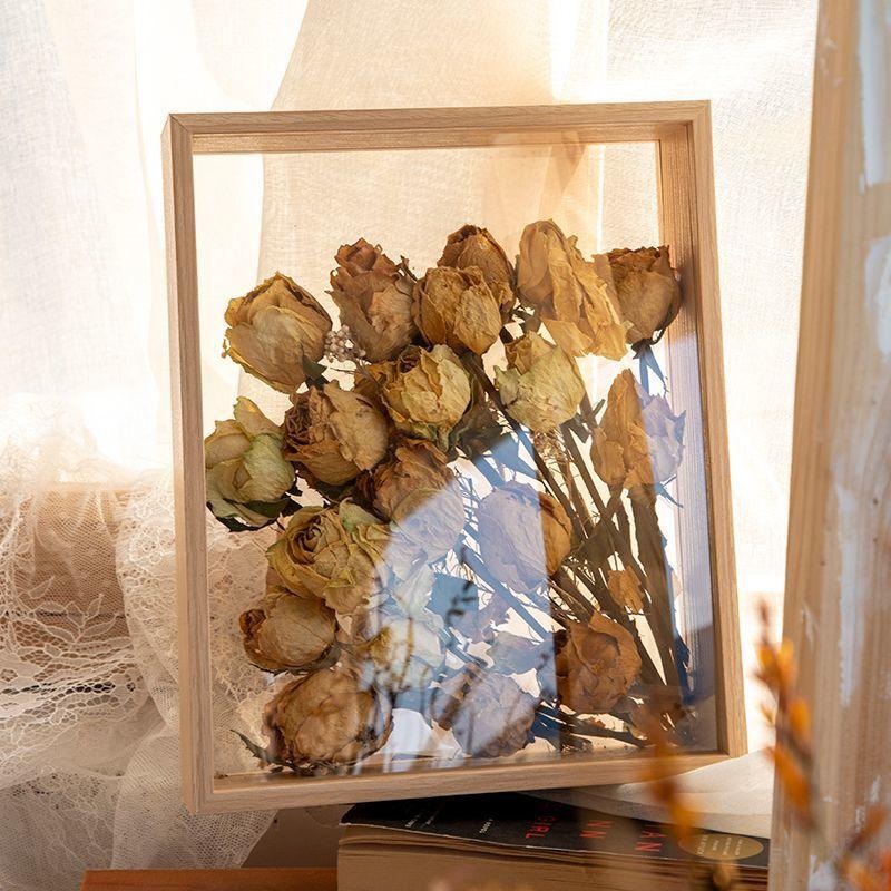 Double Sided Transparent Hollow 3D Photo Frame DIY Handmade Preserved Rose Display Frame Gift (Only the photo frame)