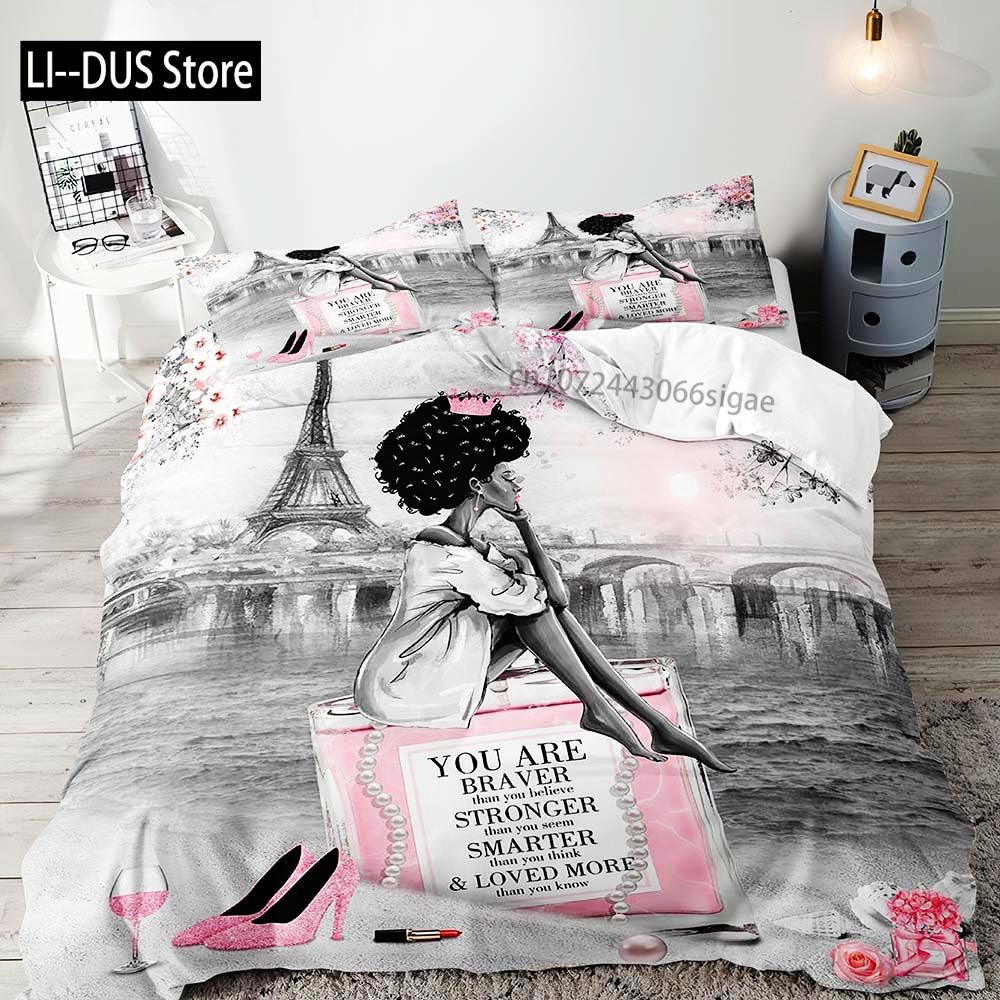 Africkoamerická černošská dívka Magie Povlak na přikrývku Plná velikost Přikrývka Potah na prošívanou deku Inspirativní dárky pro ženy 2 povlaky na polštář 3 ks