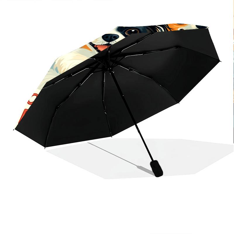 Papillon with Tongue Sticking Out  Pattern, Automatic Folding Umbrella, Portable and Foldable Design, 8 Ribs, a Christmas or Birthday Gift.