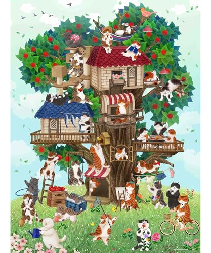 PieceRelax 1000-Piece Plastic Jigsaw Puzzle Nyangsongi Kitty Treehouse (48x64cm) - Difficult for Adults, No Broken Pieces, Click-together PieceClick