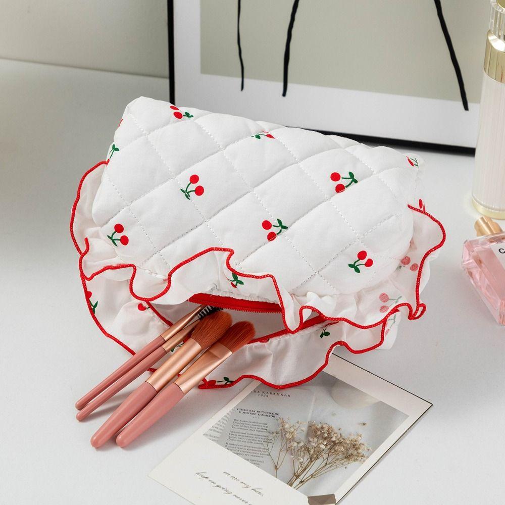 Large Capacity Cherry Cosmetic Bag Cherry Printed Wash Storage Bag Cherry Makeup Bag  Women Girl