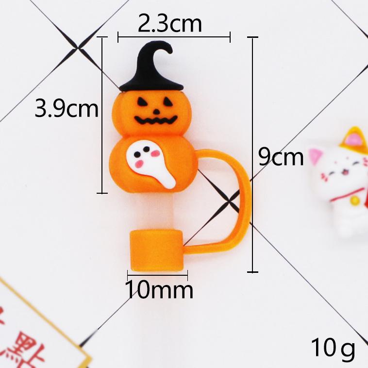 10Mm 0.4In Halloween Straw Cover Cap Silicone Straw Topper For Cup Kawaii 3D Reusable Straw Halloween Party Gift Decor