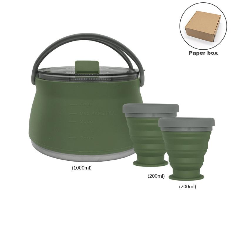 Bouilloire De Camping 1,5 L Avec 2 Tasses – Pliable, En Silicone Et Inox, Idéale Randonnée