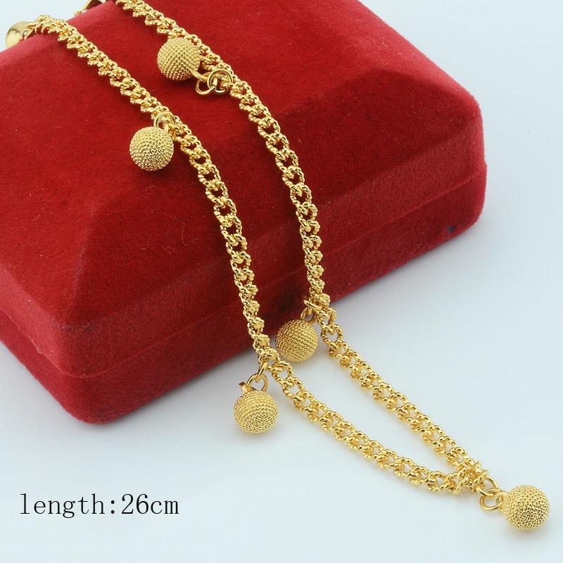 Women Yellow Gold Link Ball Heart Anklet Chain Jewelry
