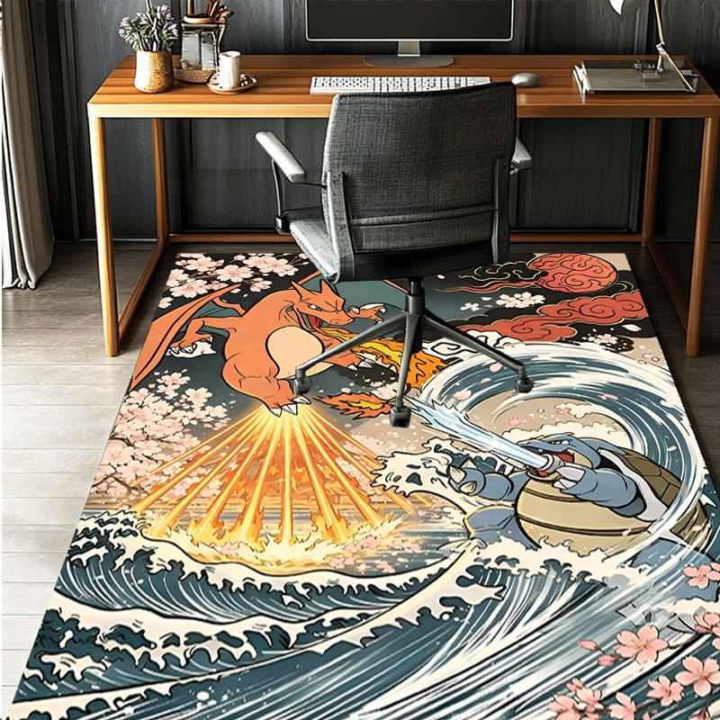 Charizard VS Blastoise Pattern Rug, Indoor/Outdoor Mat, for Picnic, Gameroom, Bedroom, Office, Living Room, Home Decor Carpet, Birthday Gift