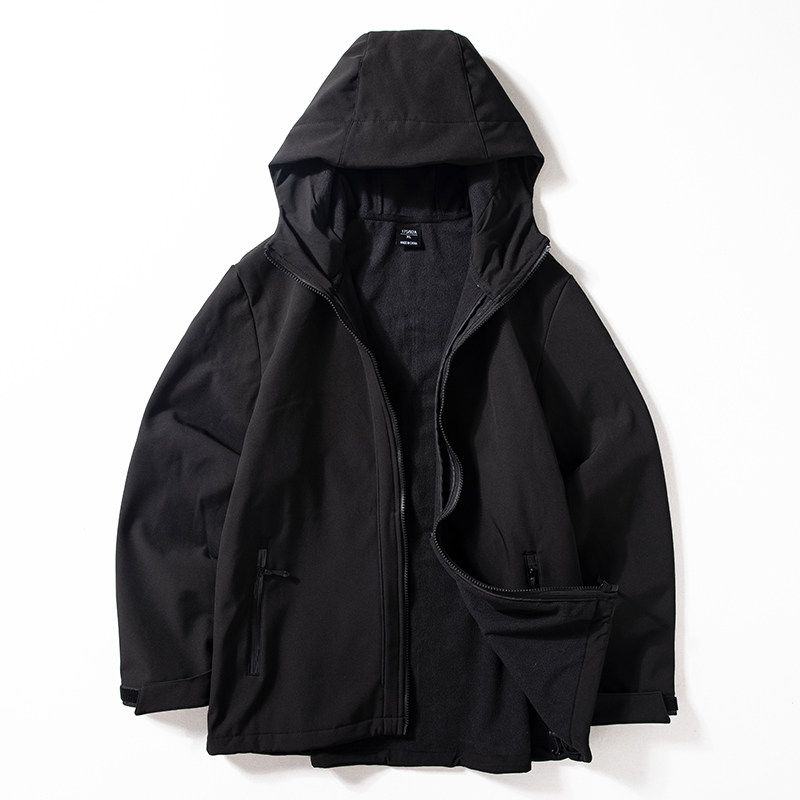 Jacket Men's 2024 New Soft Shell Windproof Waterproof Tear-Resistant Jacket Thick Warm Fleece Hoodie