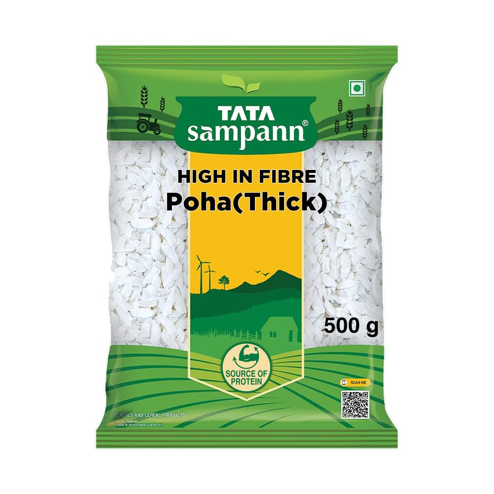 Tata Sampann High Fibre Thick Poha 500g Wholesome Flattened Rice For Healthy Breakfast Snack