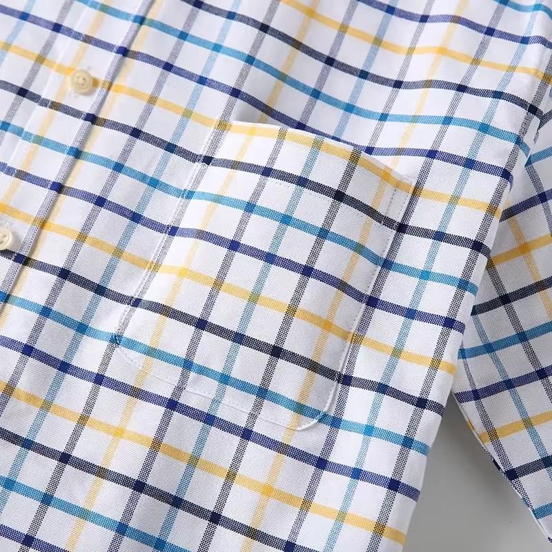 100% Pure Cotton Oxford Shirts for Men Long Sleeve Plaid Shirt Striped Male Business Checked Red Shirt Mans Designer Clothes 7XL
