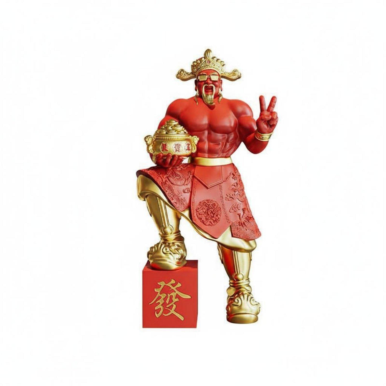 Muscular God of Wealth Statue Good Luck Token Bodybuilder Fortune God Figure Wealth Shen Statue Fine Craftsmanship красный