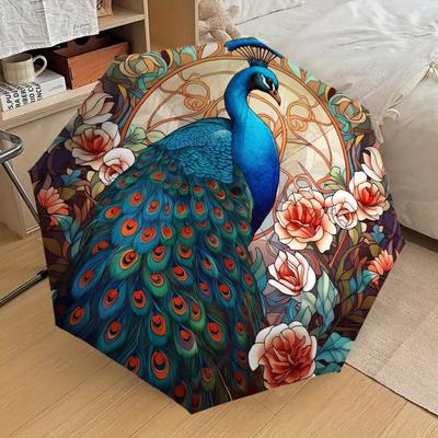 1pc Peacock Flowers Pattern Umbrella  Automatic Opening and Closing Umbrella, High Quality Umbrella, Ideal Gift for Her 224
