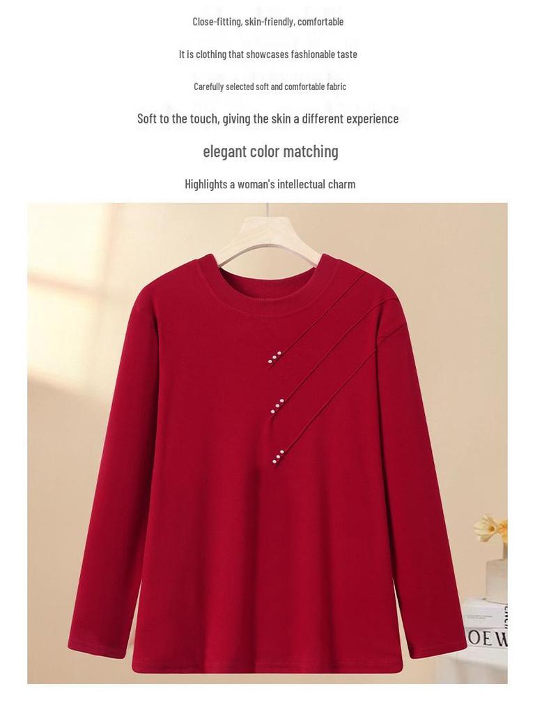 Plus Size Fleece T-Shirt for Middle-Aged and Elderly Women - Warm, Loose, and Comfortable for Autumn and Winter